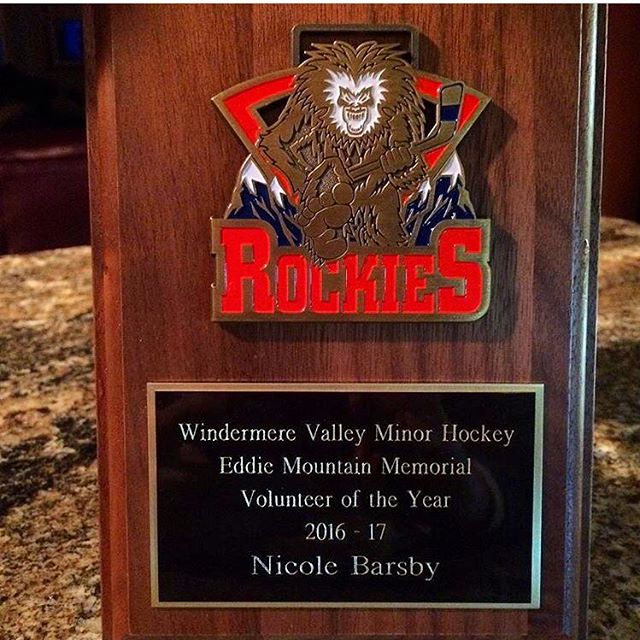 Big CONGRATS and Kudos to @nicsledchick TCA Office Manager, part-owner and dedicated hockey mom on this very well deserved recognition for volunteer effort and hours to minor hockey and to all the coaches, managers, players, volunteers and countless supporters for another awesome season of #CVRockies minor hockey!! #Invermere #ColumbiaValley #KootRocks #hockey
