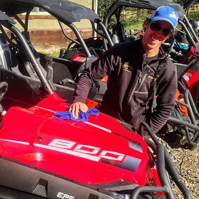 #TobyCreekAdventures guide Matt polishing the #CFMOTO side-by-side machines prior to the group's departure yesterday.