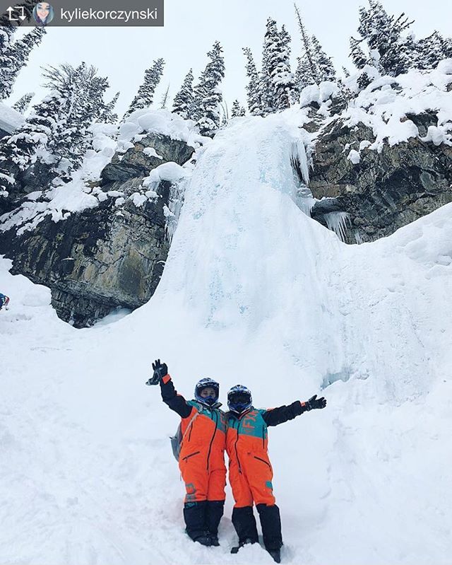 Repost from @kyliekorczynski  Snowmobiling, mountains, waterfalls, ice, and marshmallow suits! I only ate it and fell into the powder about 8 times! ????♥️???????? #tobycreekadventures #snowmobiling #hiking #mountains #waterfall