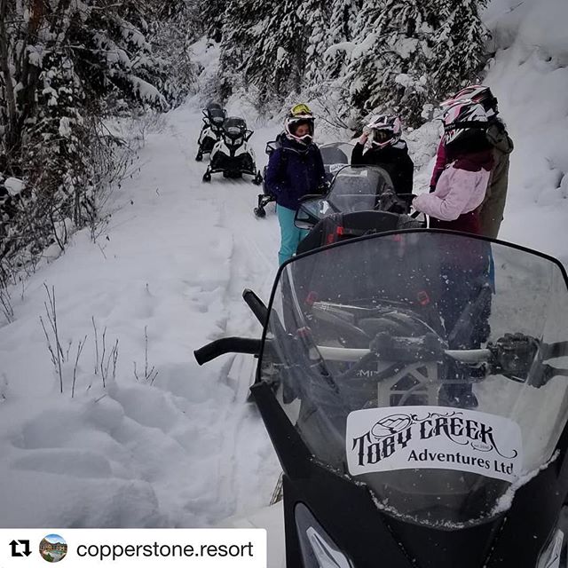 #Repost from @copperstone.resort ・・・
Our team of Guest services staff can book you a day to remember! Imagine a scenic bus tour to take in crisp and clear mountain air, the best selfies you'll ever take and epic adventures on a snowmobile!  Hot chocolate and fresh baked cookies after lunch at the cabin too!  #tobycreekadventures #paradise #snowmobile #sledding #petfriendlyhotel #winter #adventure