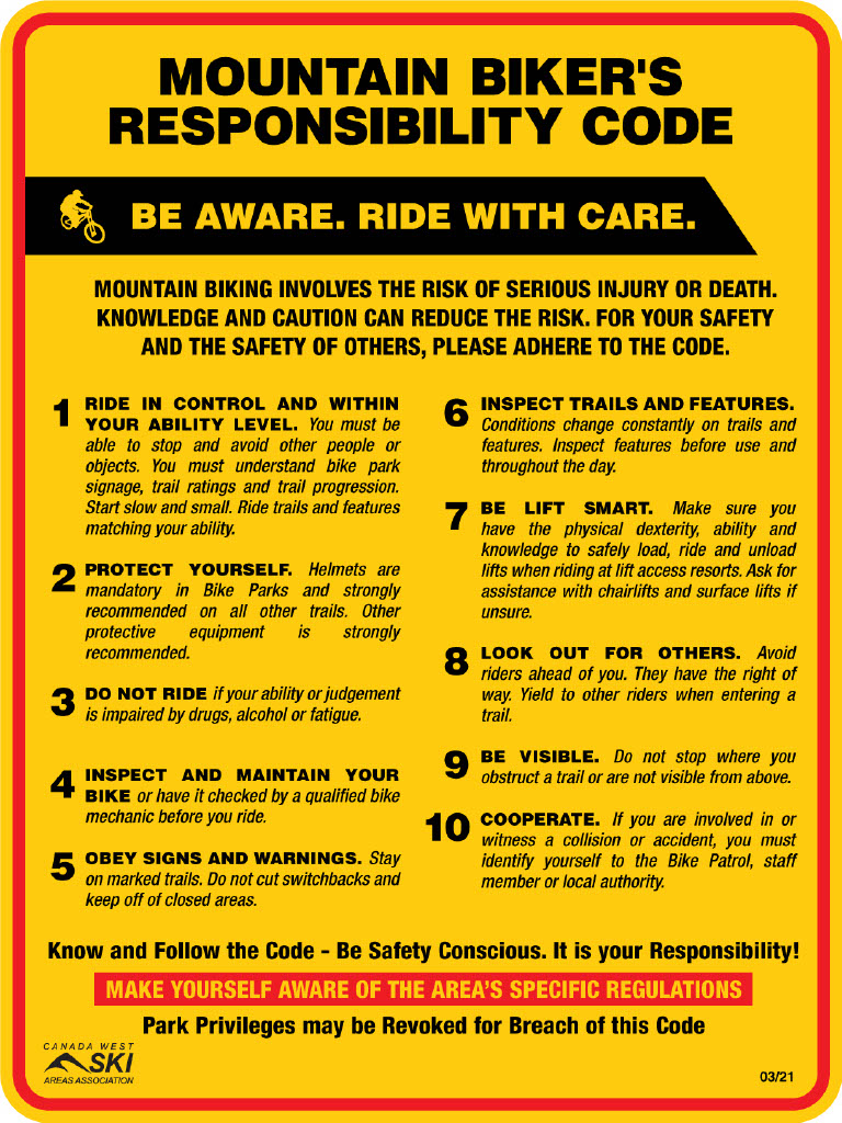 2021 Mountain Bike Responsibility Code CWSAA