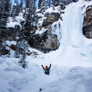 Icefall slide at the frozen Marmot Falls, Toby Creek Adventures