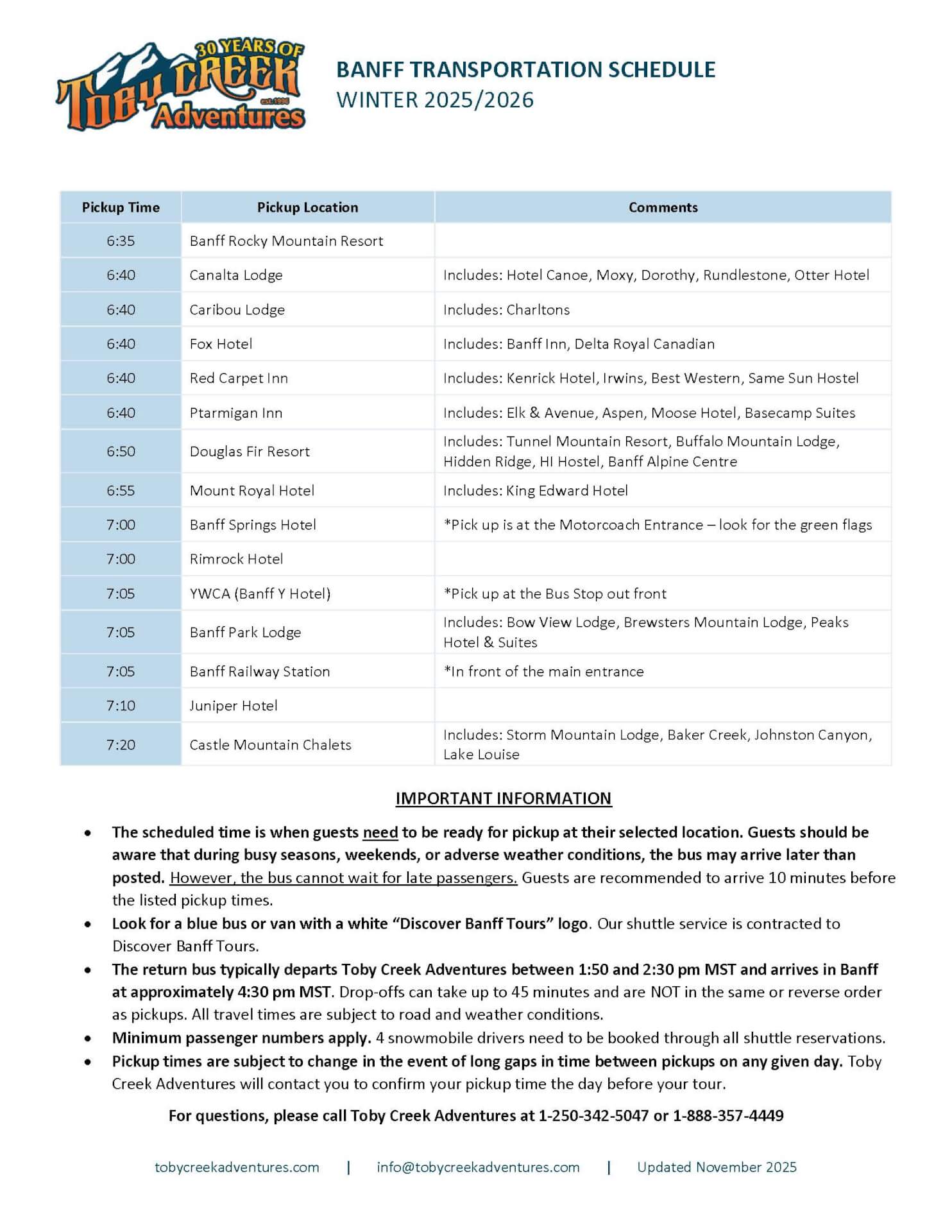 Banff Transportation Schedule Winter Paradise Basin Tour Toby Creek Adventures